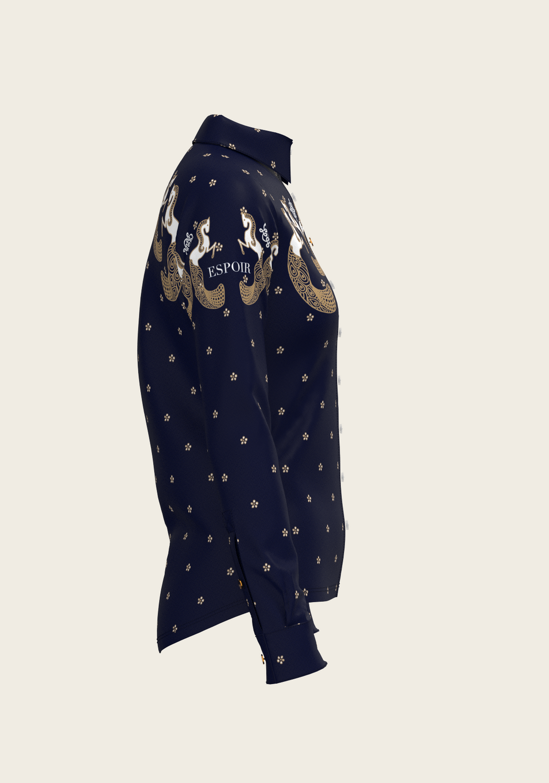 Western Mermaid Horses on Navy Ladies Button Shirt