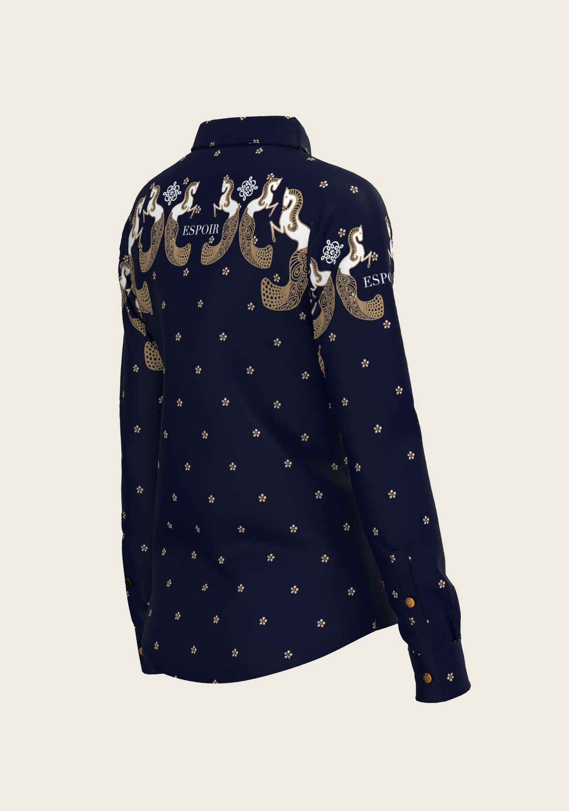 Western Mermaid Horses on Navy Ladies Button Shirt