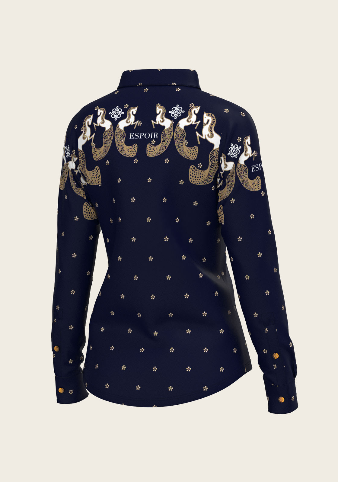 Western Mermaid Horses on Navy Ladies Button Shirt