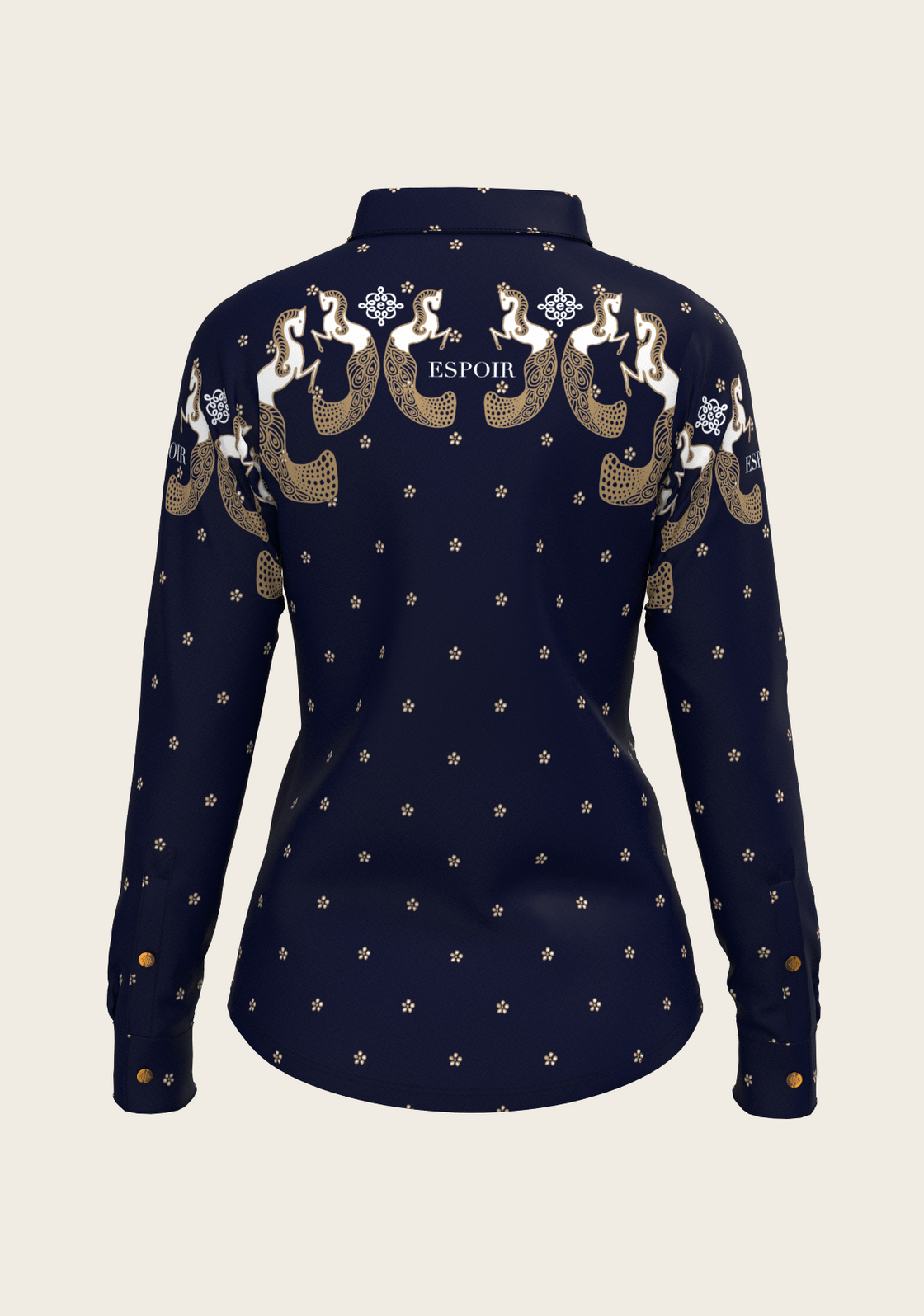 Western Mermaid Horses on Navy Ladies Button Shirt