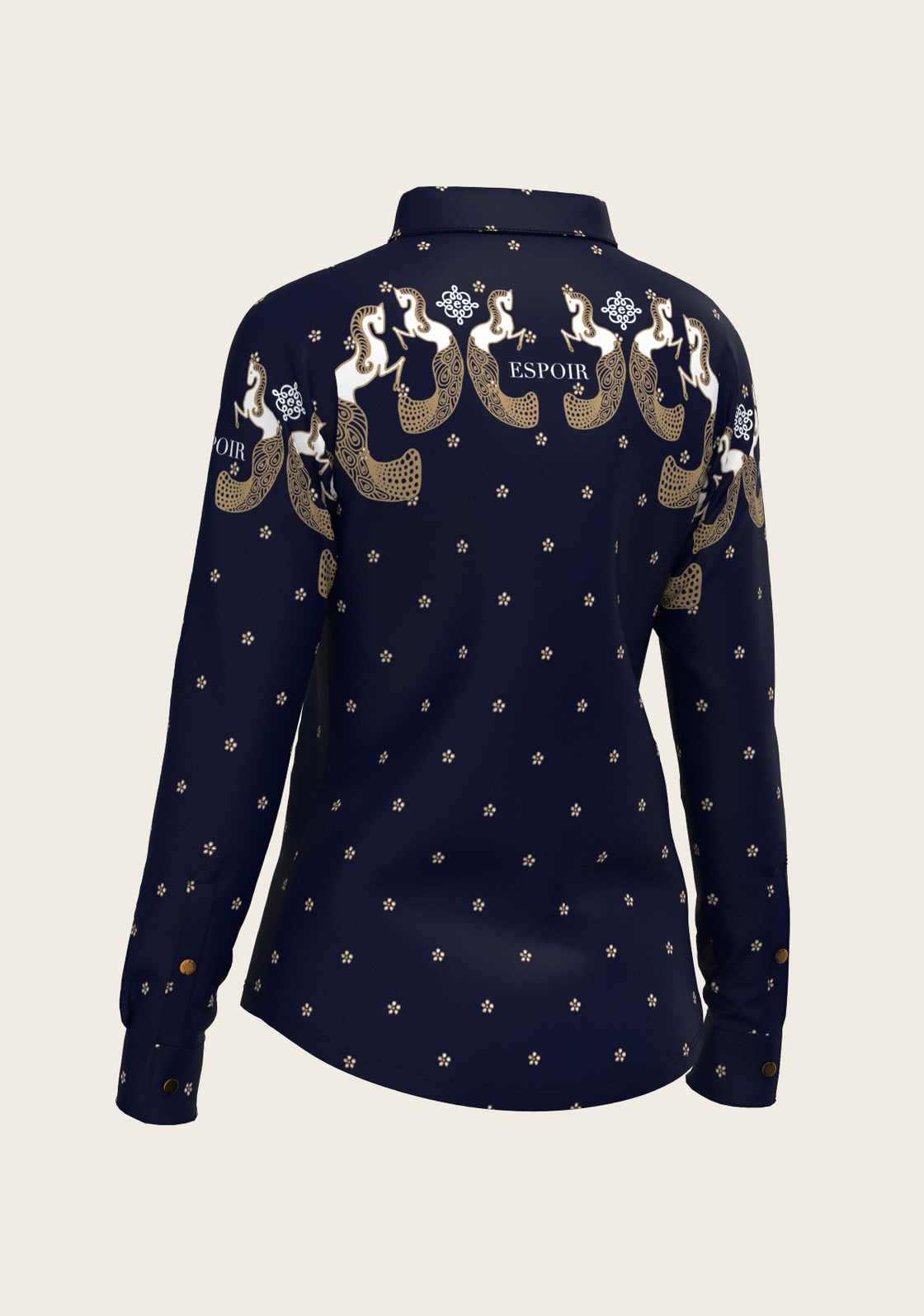 Western Mermaid Horses on Navy Ladies Button Shirt