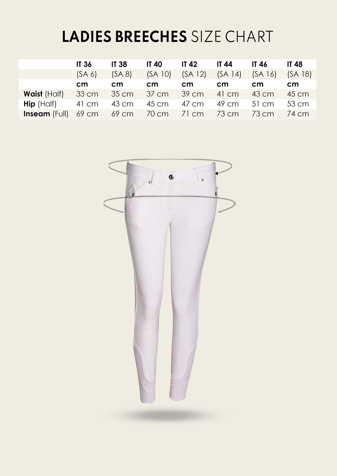 Inspire Knee Patch High Waist White Coolmax Breeches