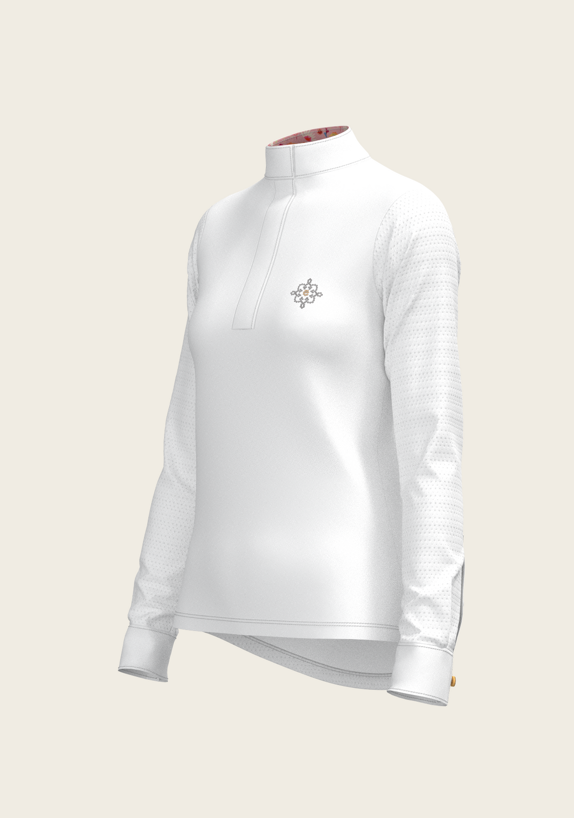 White with Bouquet on Rose Inner Details Long Sleeve Show Shirt
