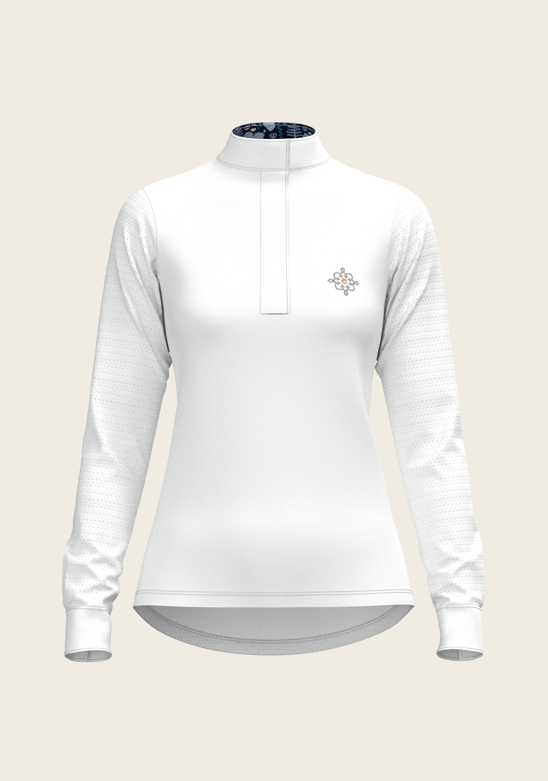  White with Forest on Navy Inner Details Long Sleeve Show Shirt