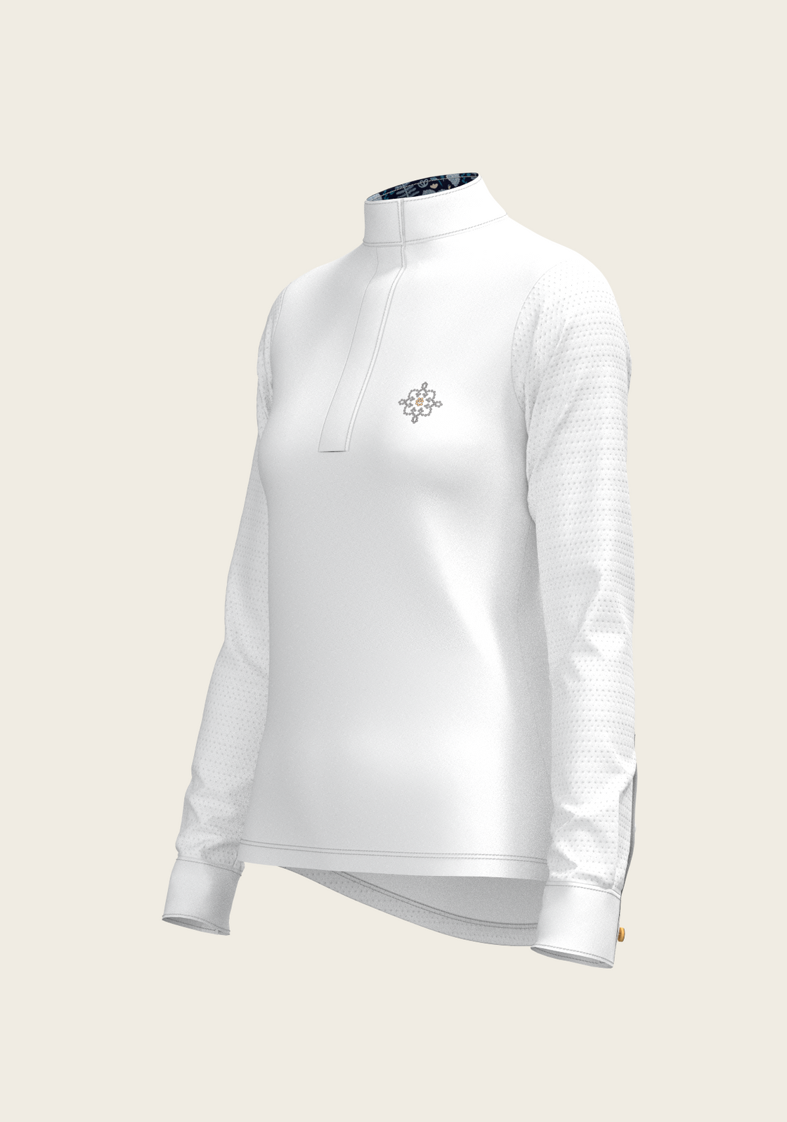  White with Forest on Navy Inner Details Long Sleeve Show Shirt