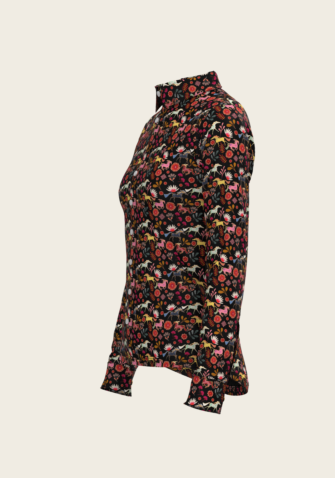  Bouquet on Black Ladies Button Shirt