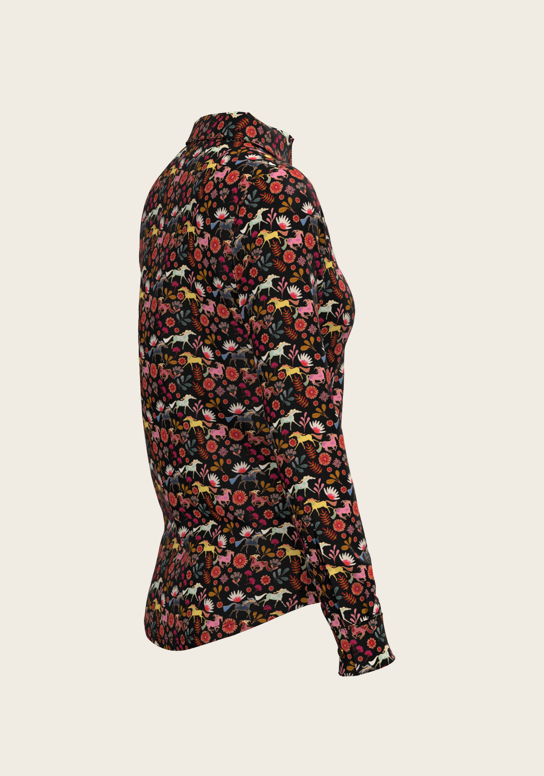  Bouquet on Black Ladies Button Shirt