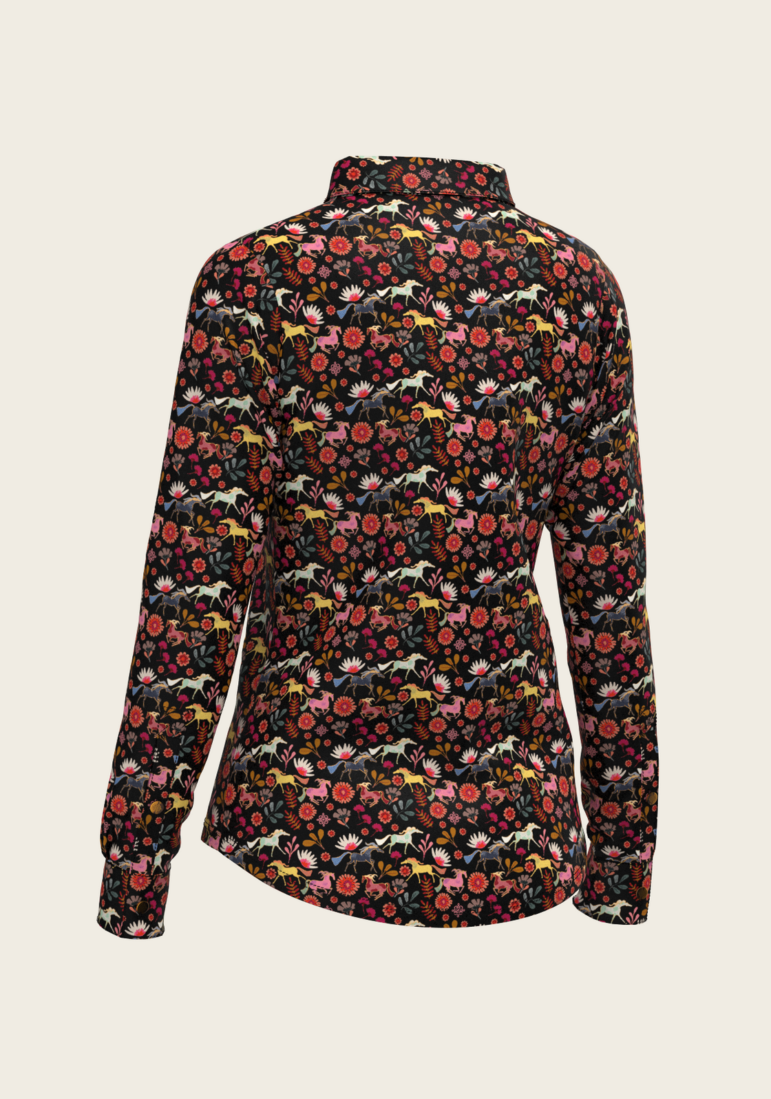  Bouquet on Black Ladies Button Shirt