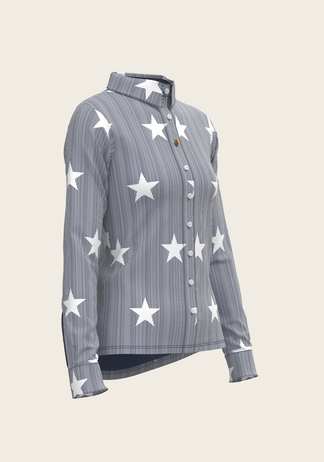  Stars on Blue Stripes Ladies Button Shirt