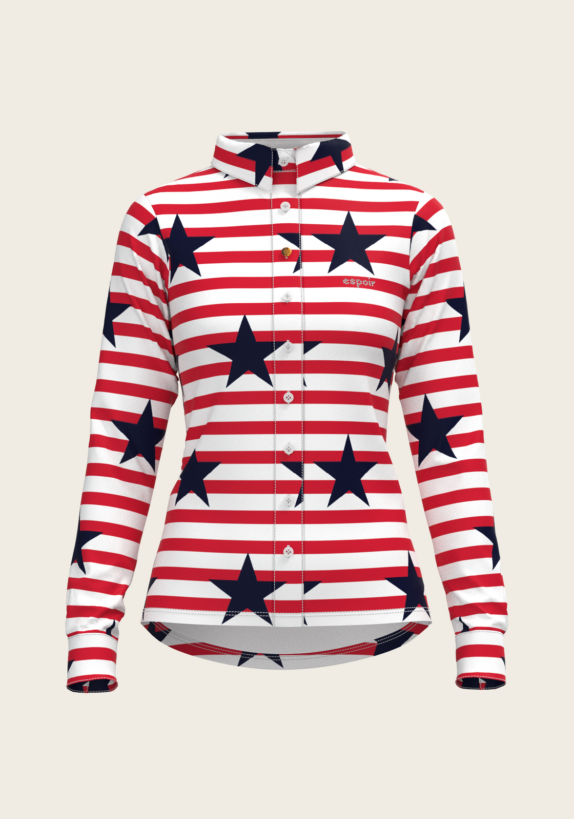  Navy Stars on Red Stripes Ladies Button Shirt