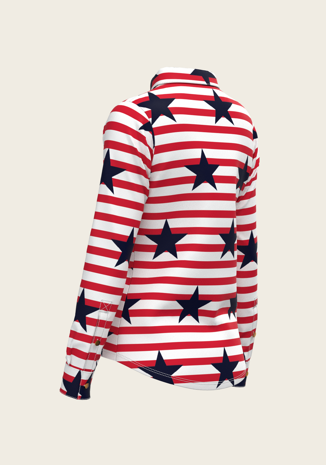  Navy Stars on Red Stripes Ladies Button Shirt