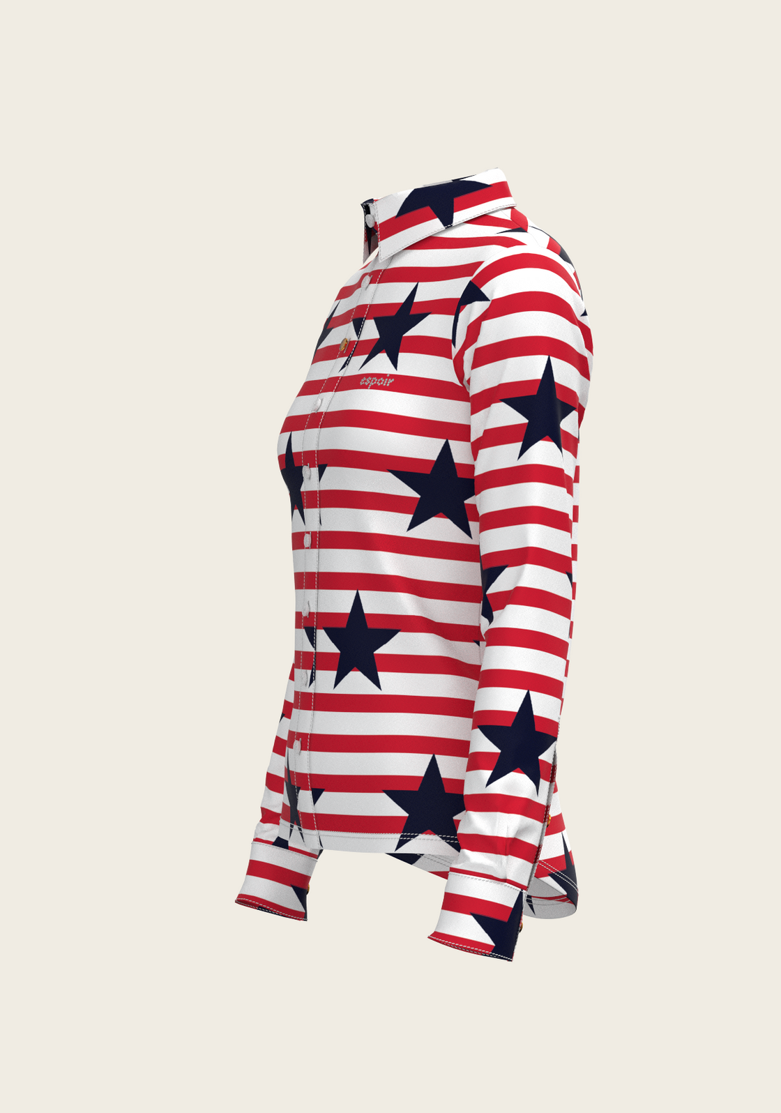  Navy Stars on Red Stripes Ladies Button Shirt