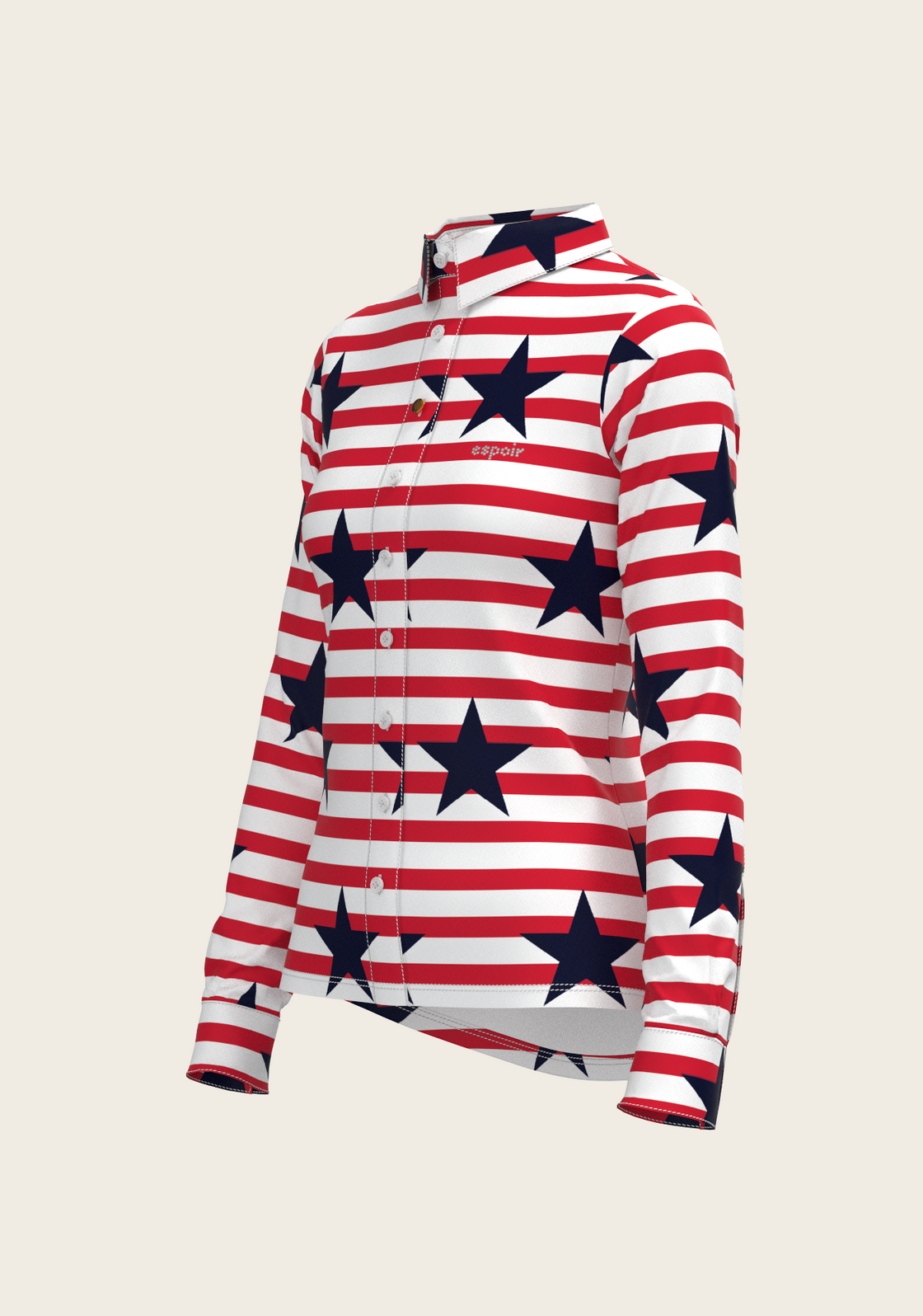  Navy Stars on Red Stripes Ladies Button Shirt