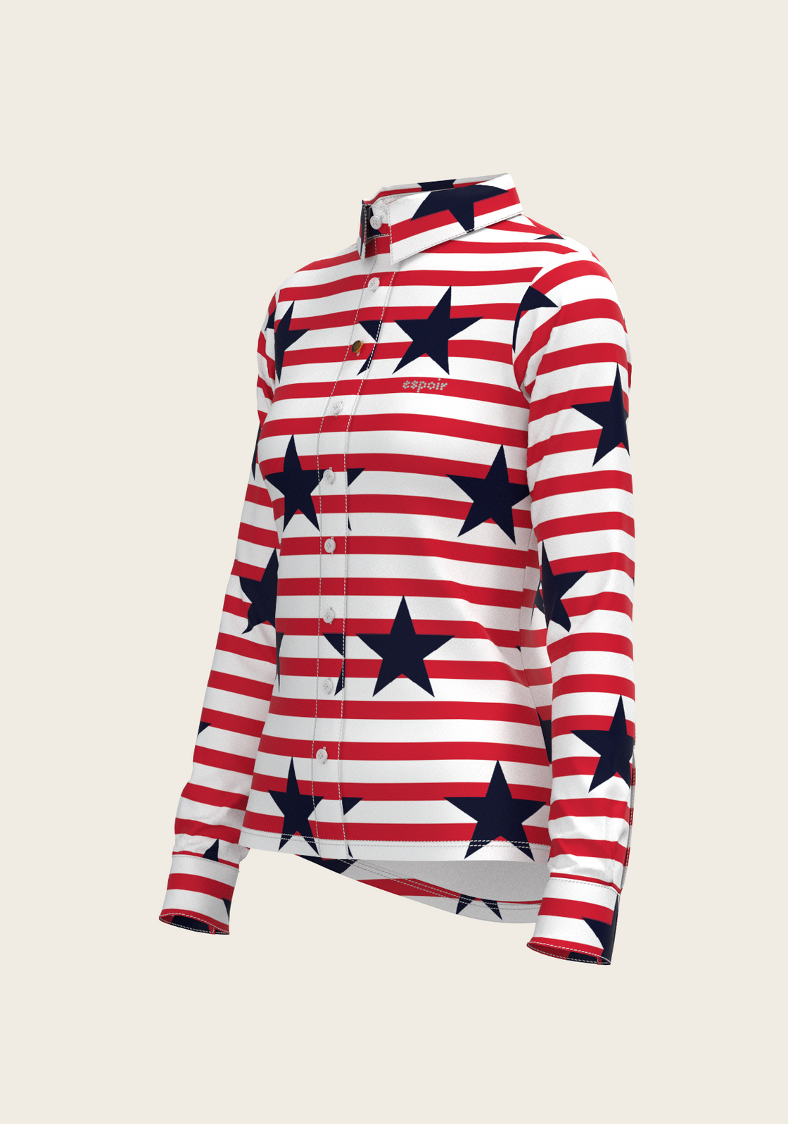 PRE ORDER • Navy Stars on Red Stripes Ladies Button Shirt