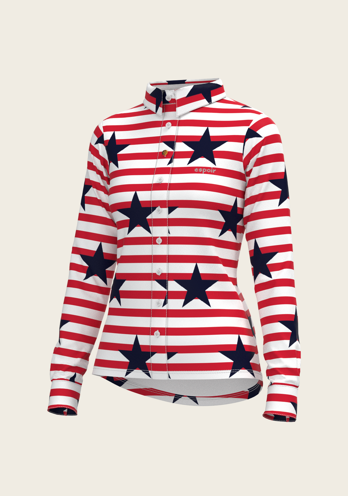  Navy Stars on Red Stripes Ladies Button Shirt