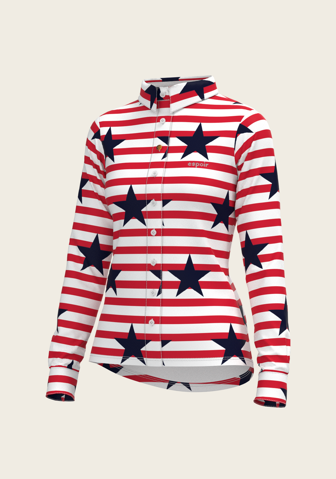 PRE ORDER • Navy Stars on Red Stripes Ladies Button Shirt