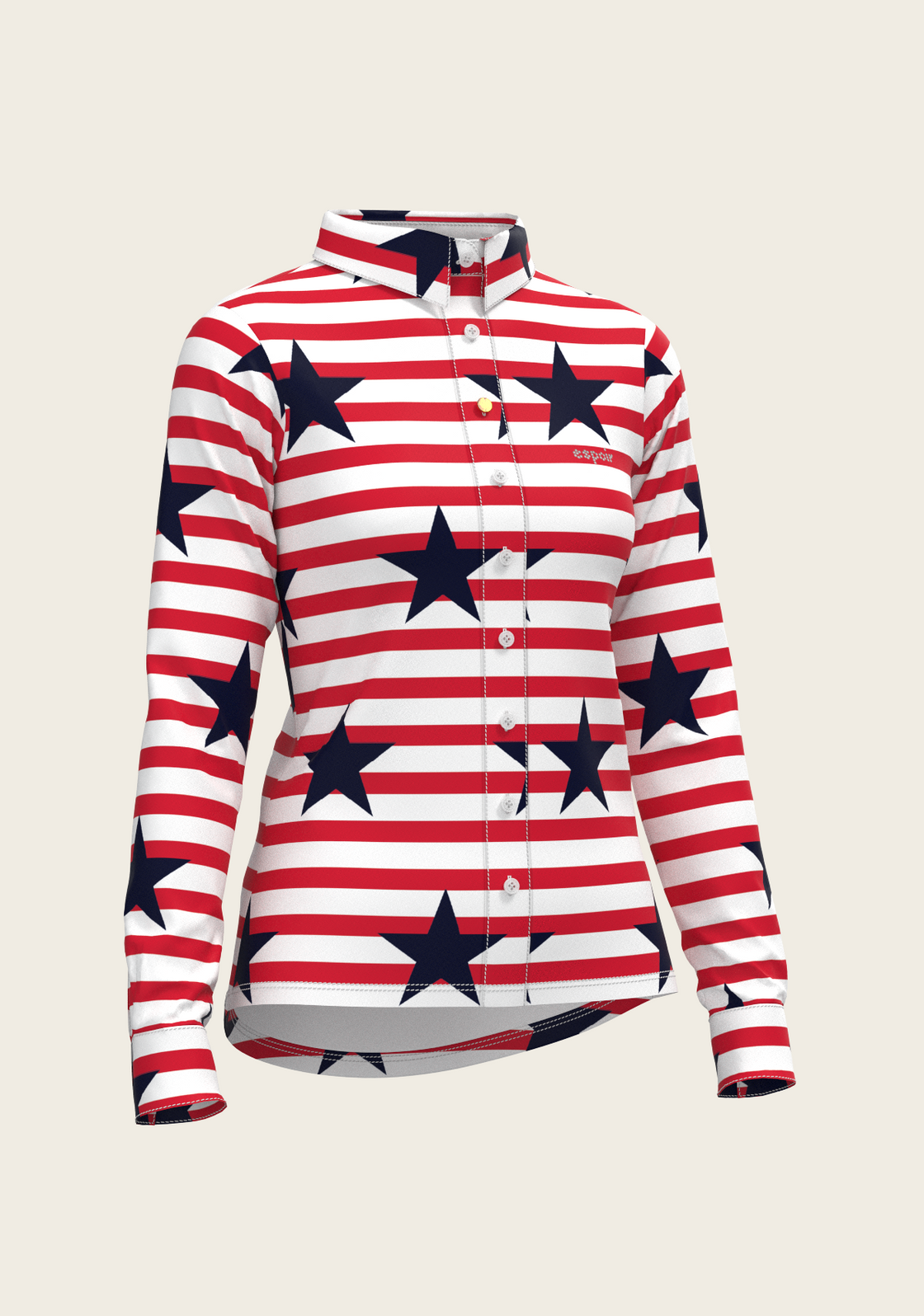  Navy Stars on Red Stripes Ladies Button Shirt