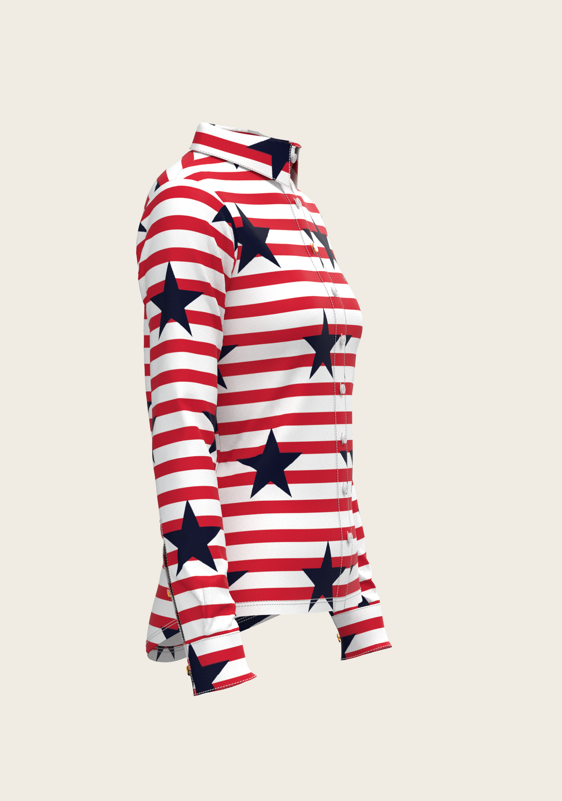  Navy Stars on Red Stripes Ladies Button Shirt