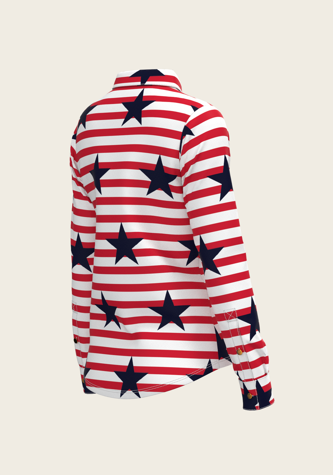  Navy Stars on Red Stripes Ladies Button Shirt