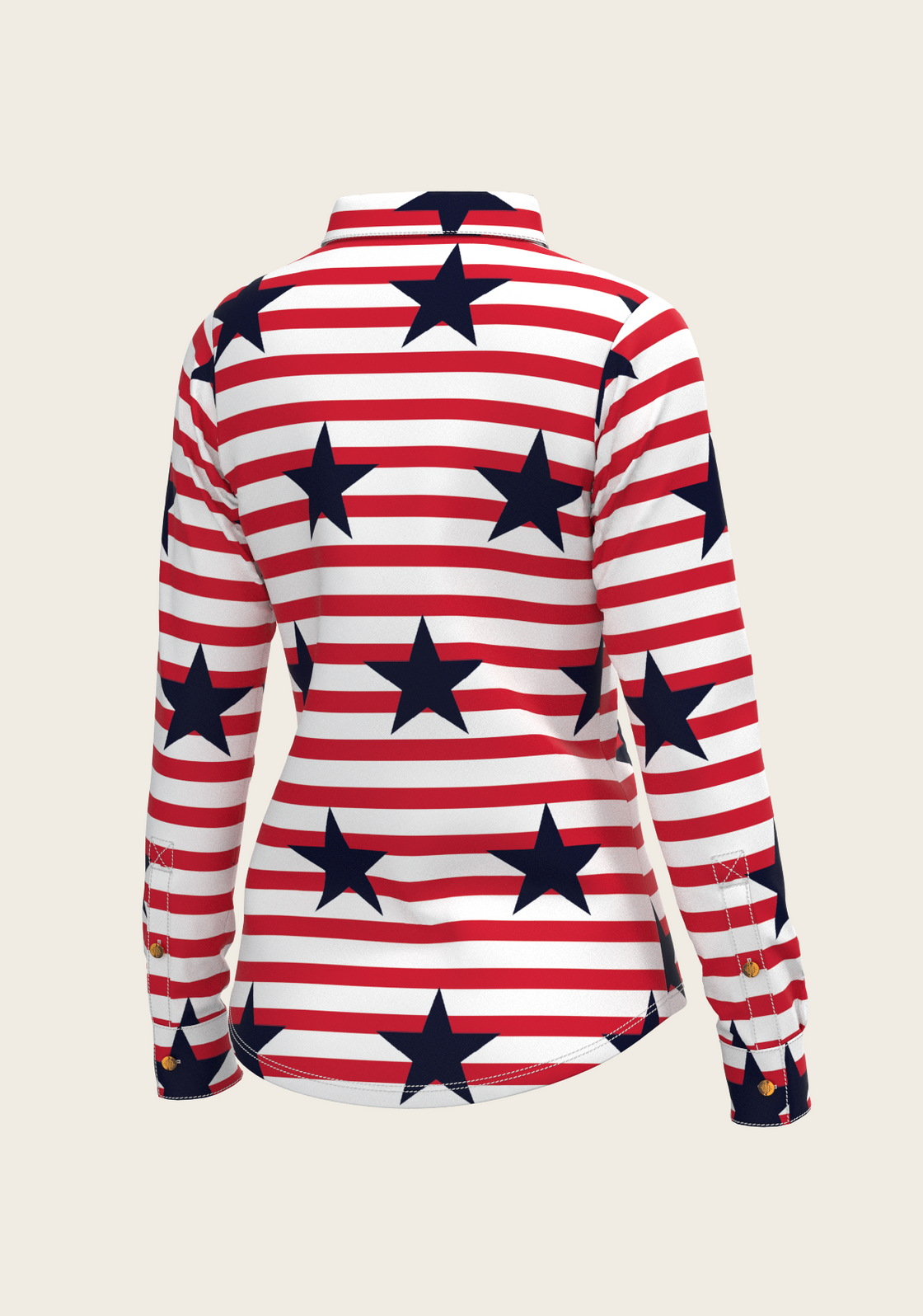  Navy Stars on Red Stripes Ladies Button Shirt