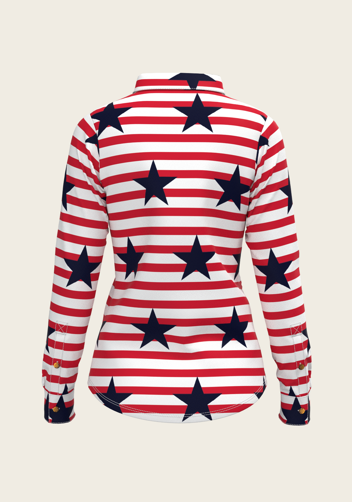  Navy Stars on Red Stripes Ladies Button Shirt