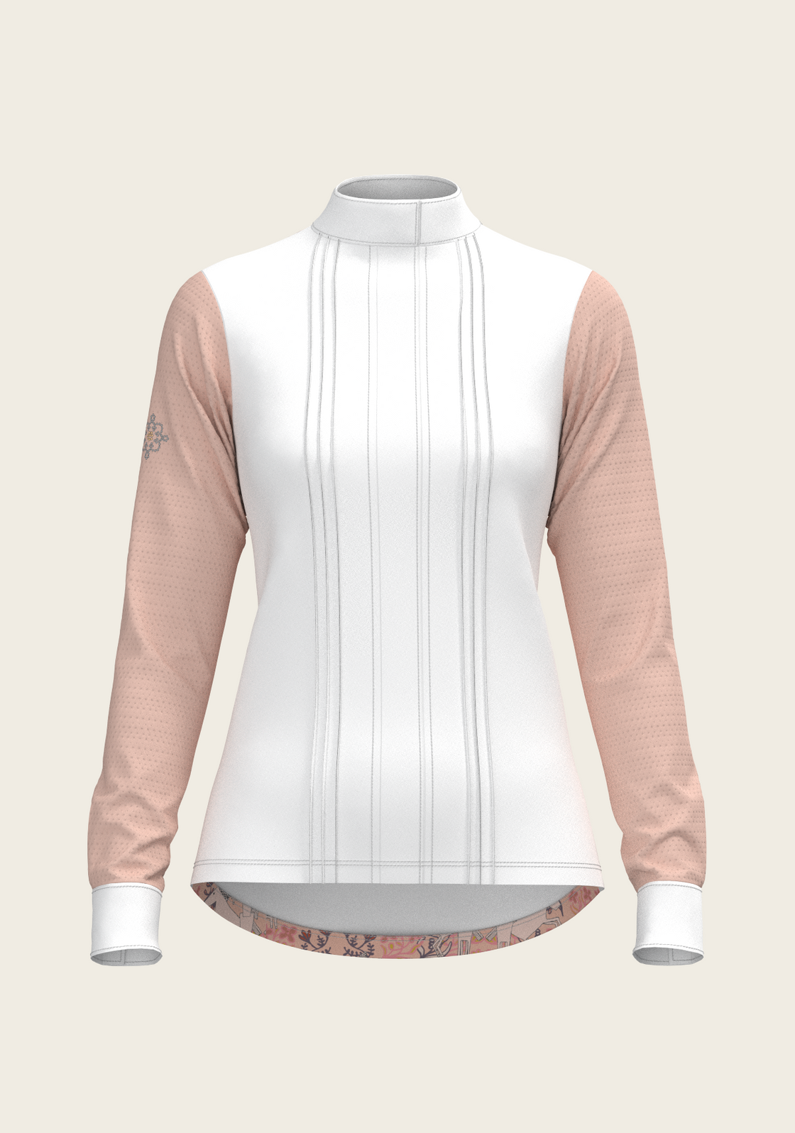 Maze on Peach Long Pleated Long Sleeve Show Shirt