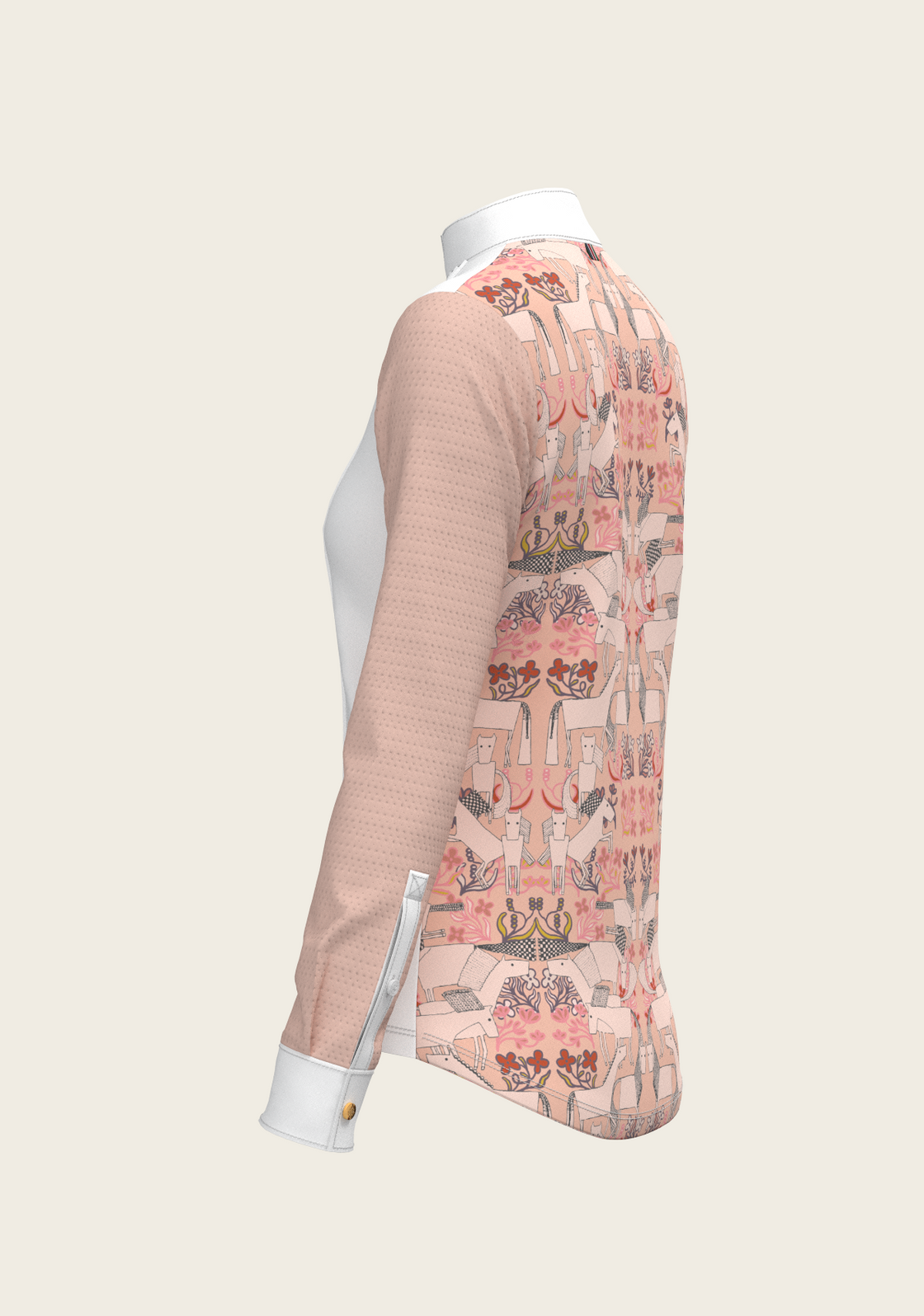 Maze on Peach Long Pleated Long Sleeve Show Shirt