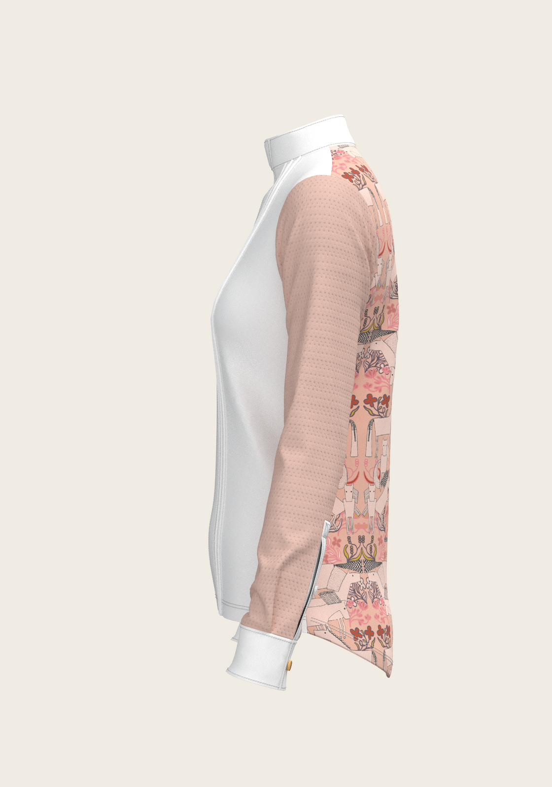 Maze on Peach Long Pleated Long Sleeve Show Shirt