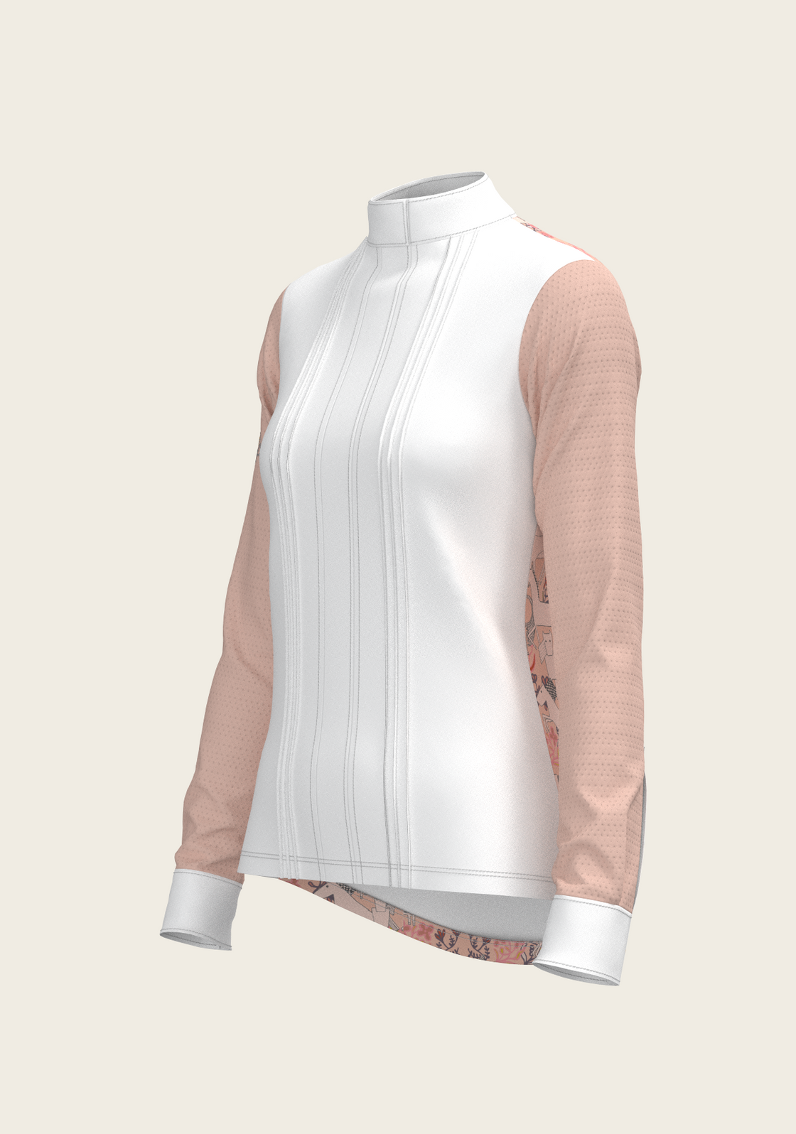 Maze on Peach Long Pleated Long Sleeve Show Shirt