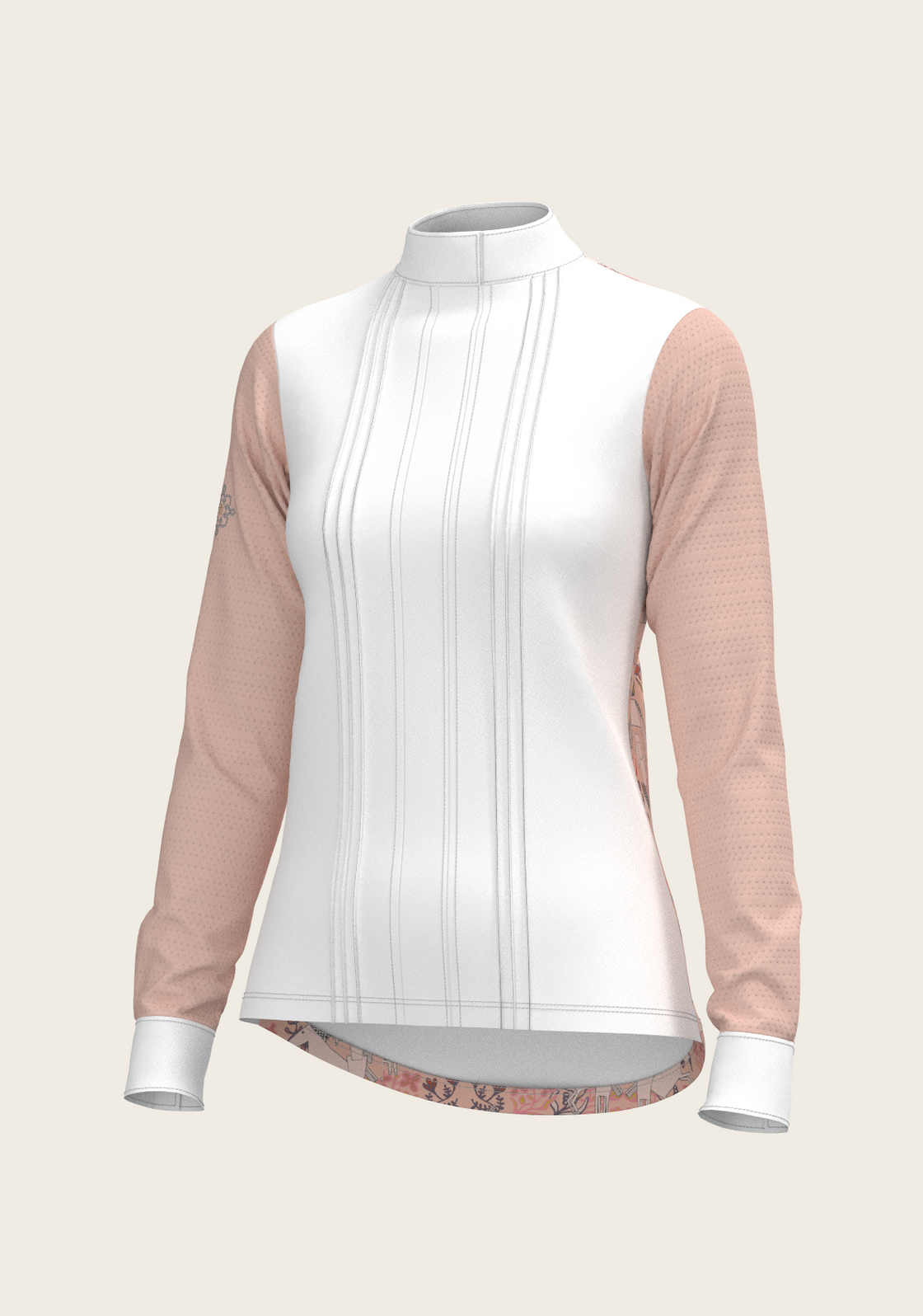 Maze on Peach Long Pleated Long Sleeve Show Shirt