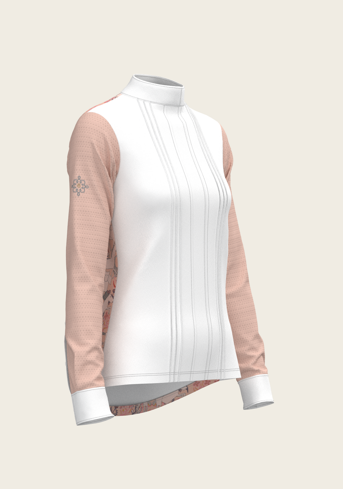 Maze on Peach Long Pleated Long Sleeve Show Shirt