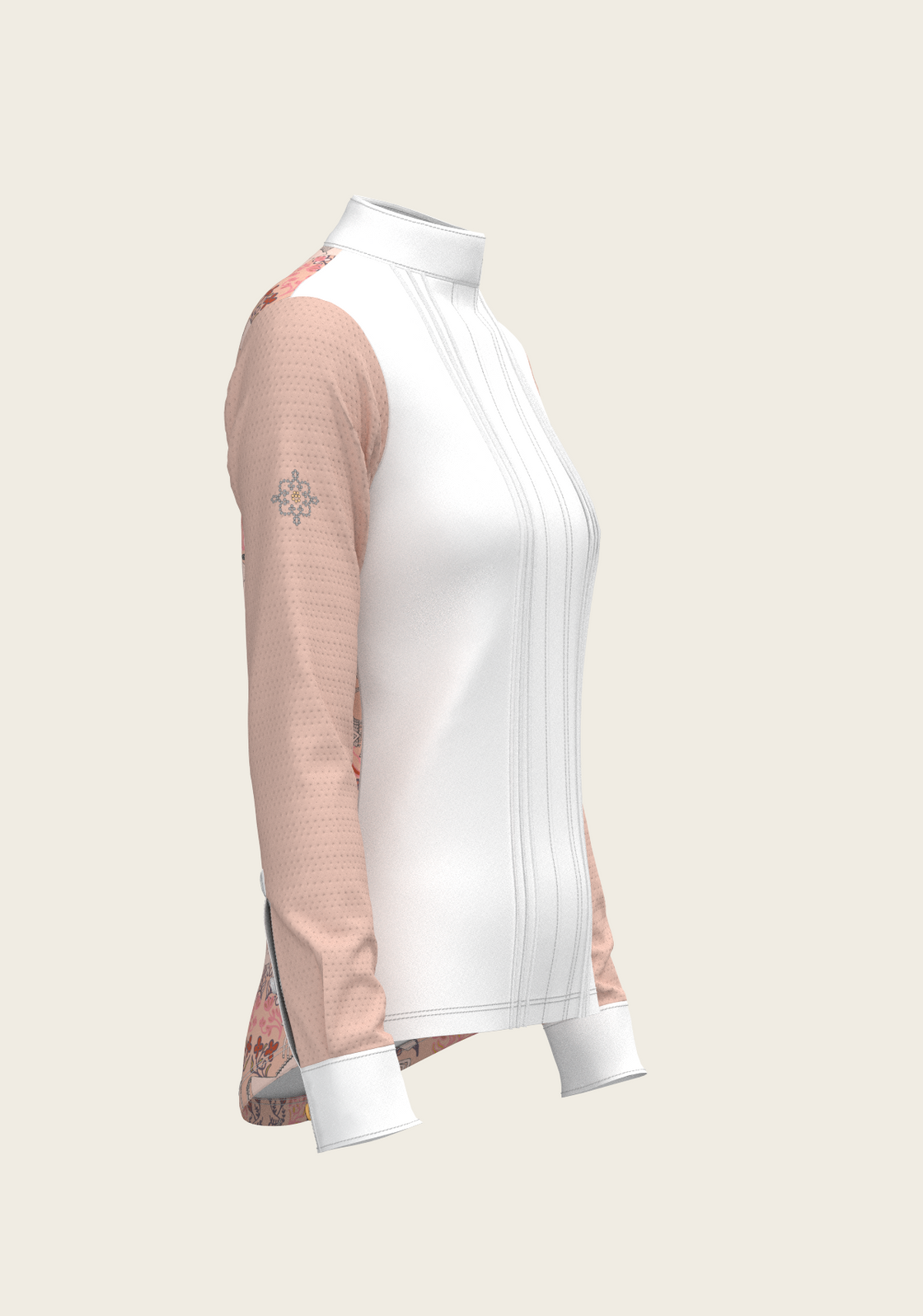 Maze on Peach Long Pleated Long Sleeve Show Shirt