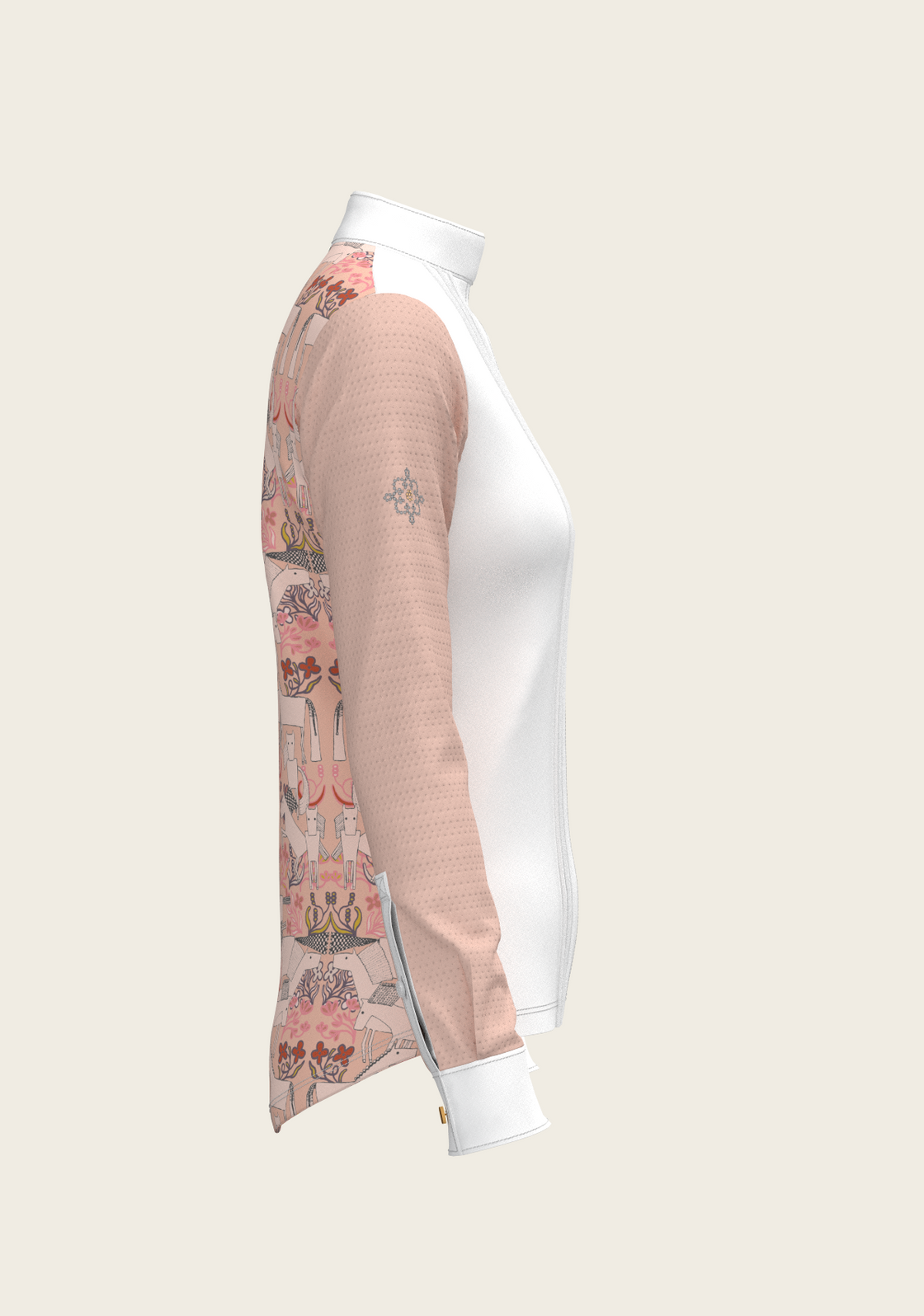 Maze on Peach Long Pleated Long Sleeve Show Shirt