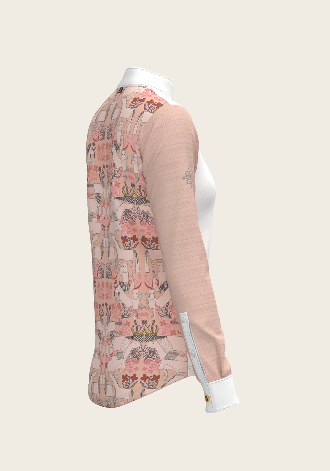 Maze on Peach Long Pleated Long Sleeve Show Shirt