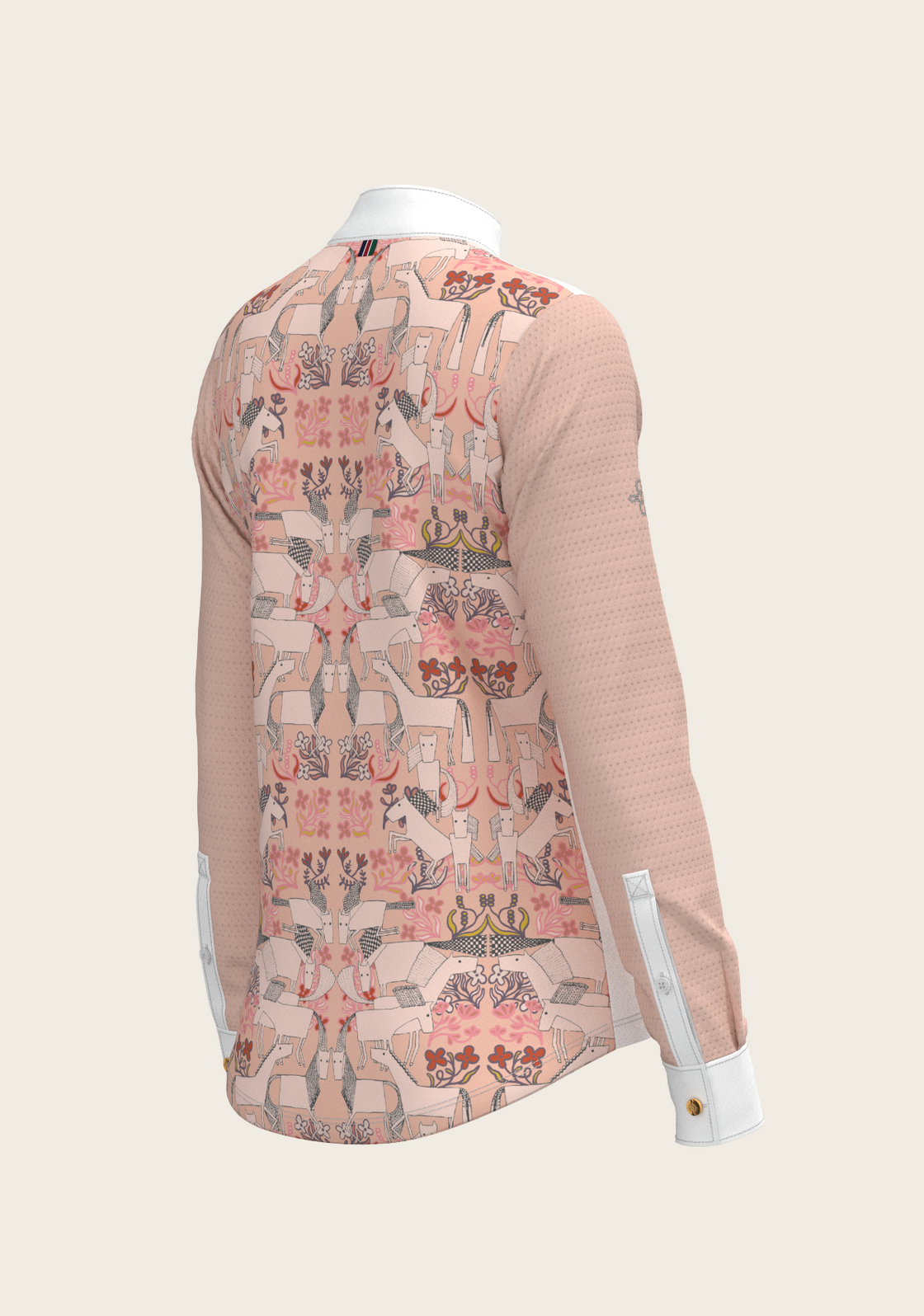 Maze on Peach Long Pleated Long Sleeve Show Shirt