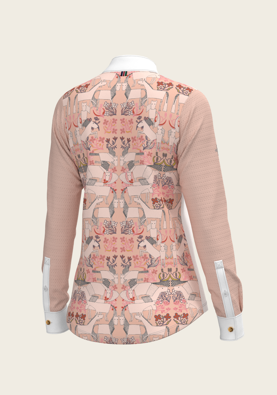 Maze on Peach Long Pleated Long Sleeve Show Shirt