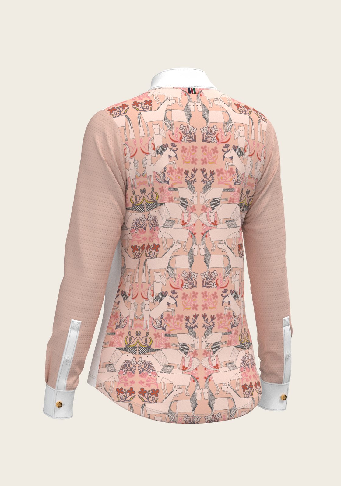 Maze on Peach Long Pleated Long Sleeve Show Shirt