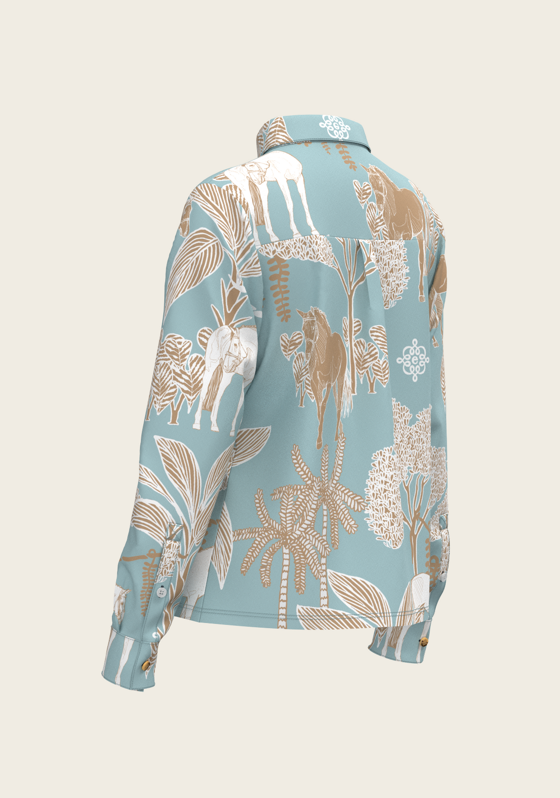 PRE ORDER • Island Horses on Sky Blue Loose Fitting Button Shirt