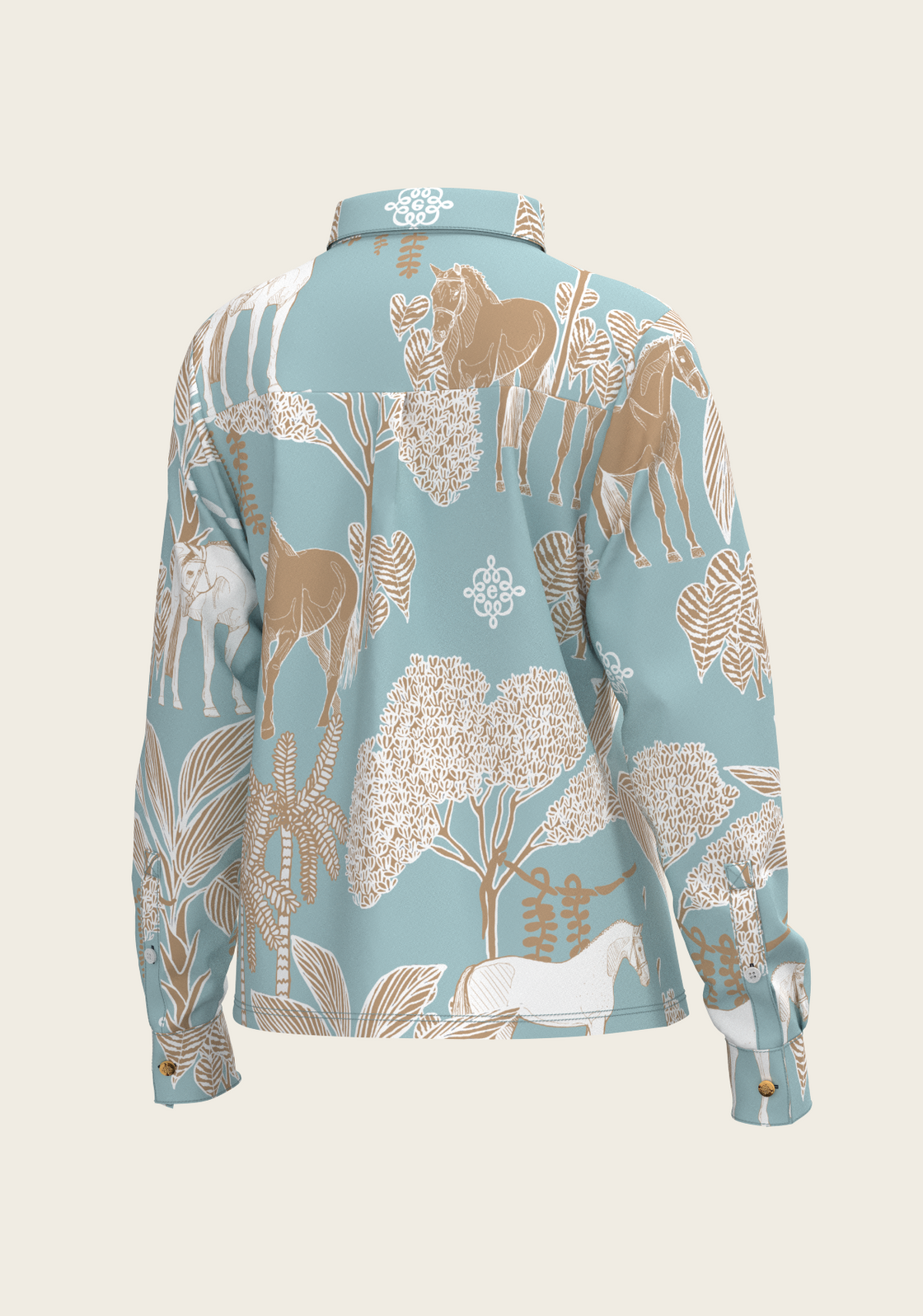 PRE ORDER • Island Horses on Sky Blue Loose Fitting Button Shirt