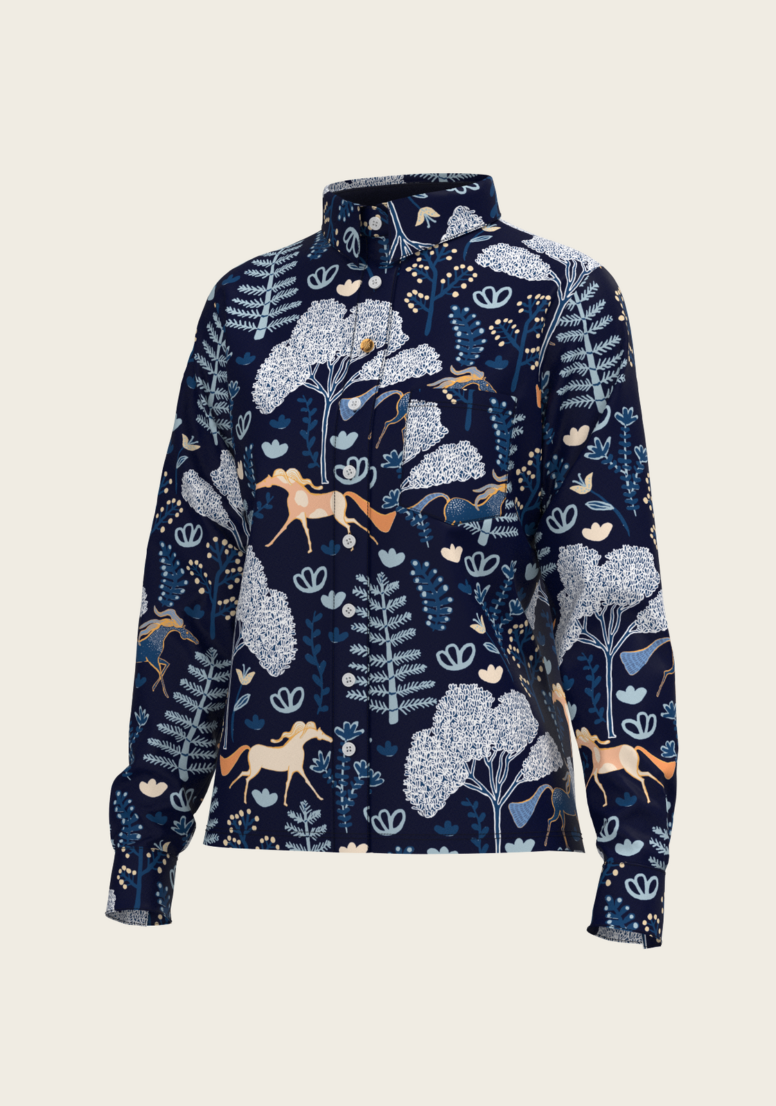  Forest on Navy Loose Fitting Button Shirt