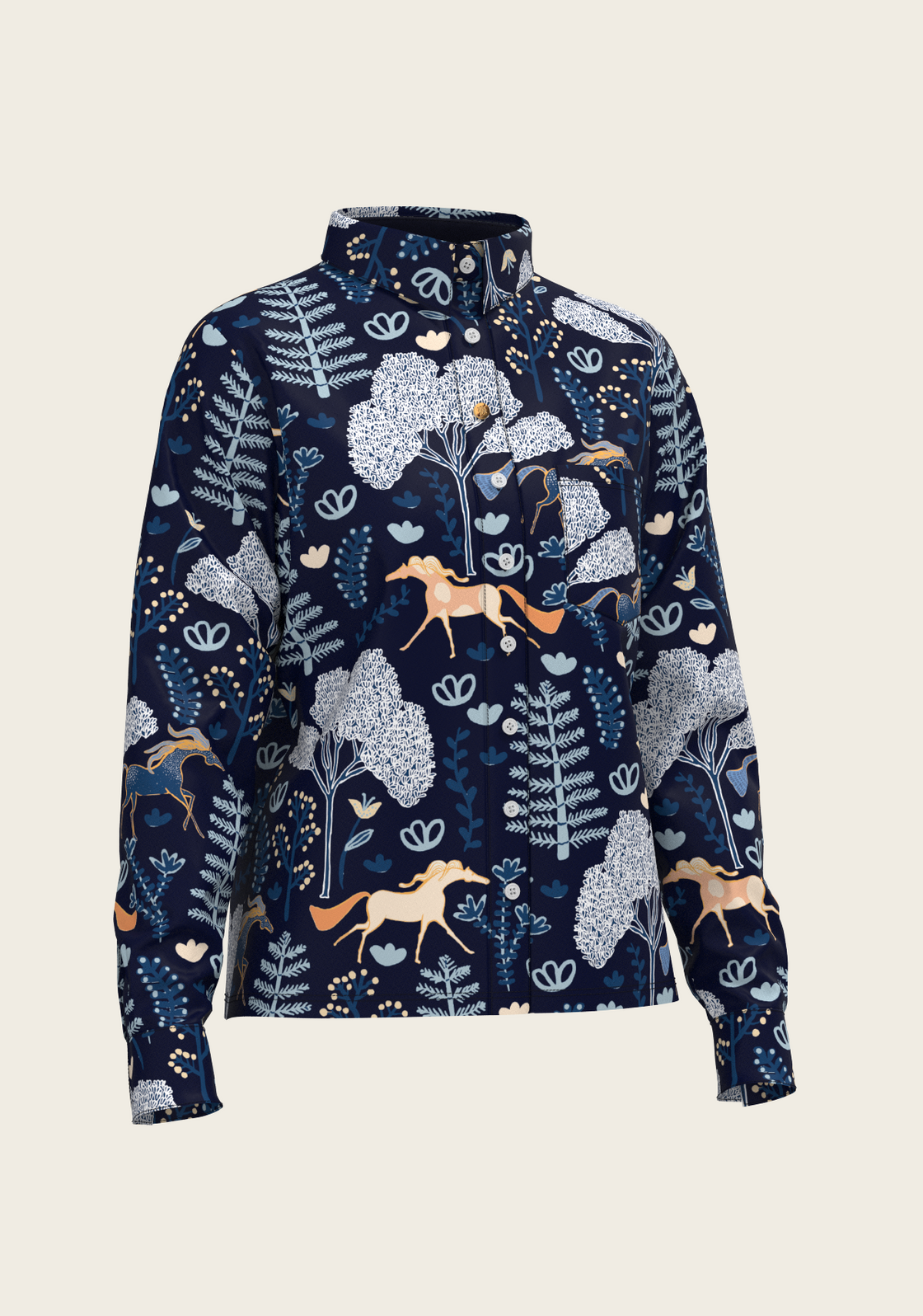  Forest on Navy Loose Fitting Button Shirt