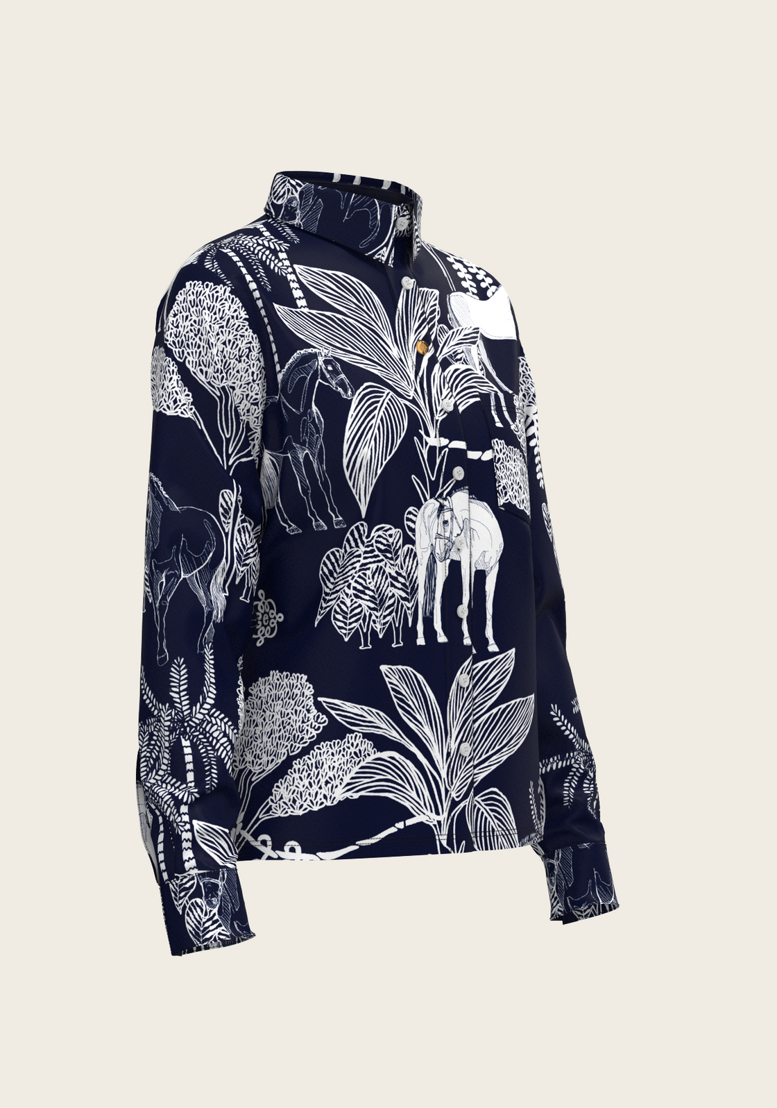 PRE ORDER • Island Horses on Navy Loose Fitting Button Shirt