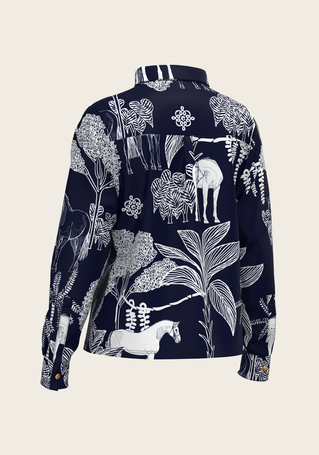  Island Horses on Navy Loose Fitting Button Shirt