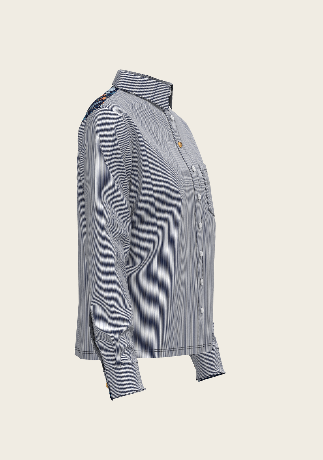  Stripes on Navy Loose Fitting Button Shirt