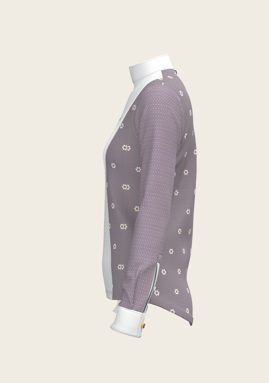 Mosaic Daises in Lavender Short Pleated Long Sleeve Show Shirt