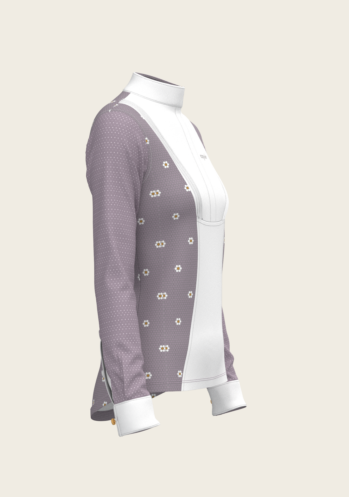 Mosaic Daises in Lavender Short Pleated Long Sleeve Show Shirt