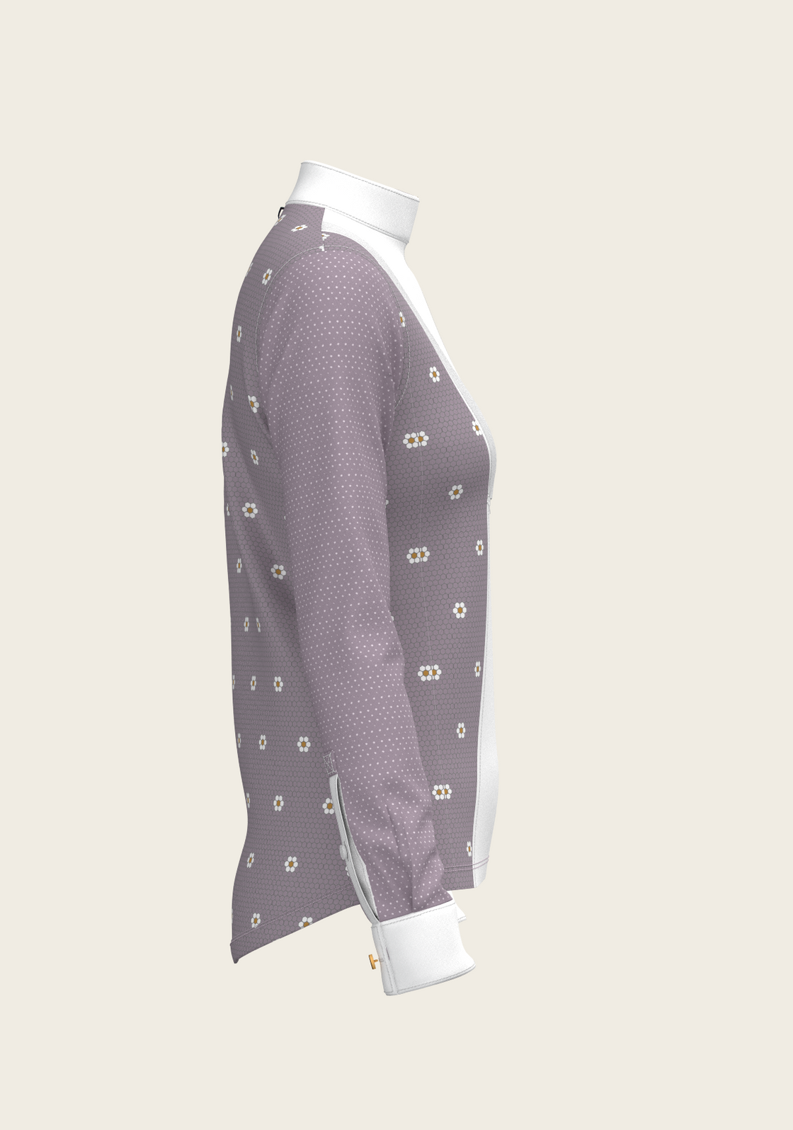 Mosaic Daises in Lavender Short Pleated Long Sleeve Show Shirt