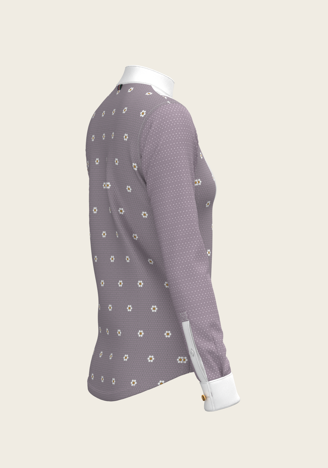 Mosaic Daises in Lavender Short Pleated Long Sleeve Show Shirt