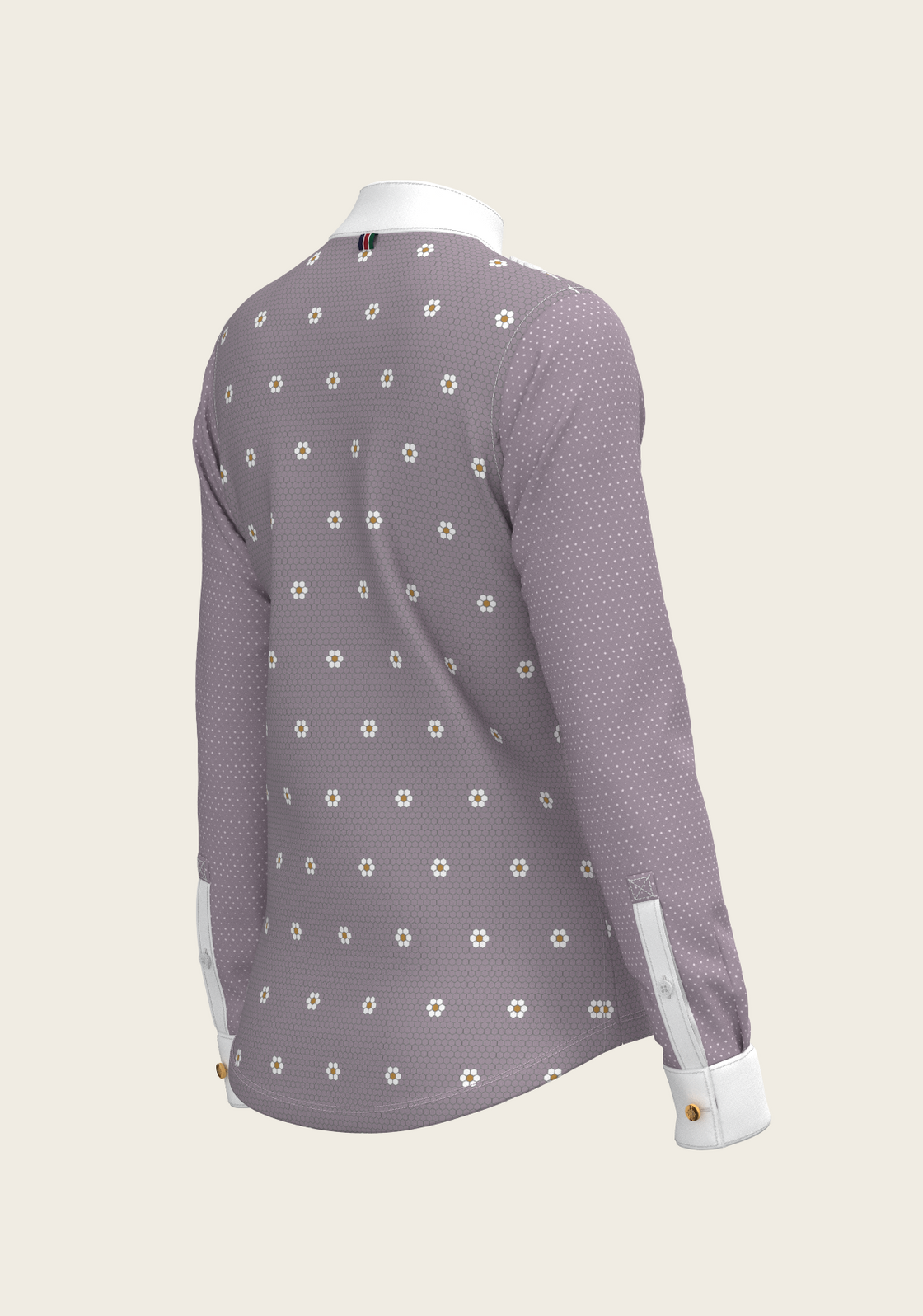 Mosaic Daises in Lavender Short Pleated Long Sleeve Show Shirt