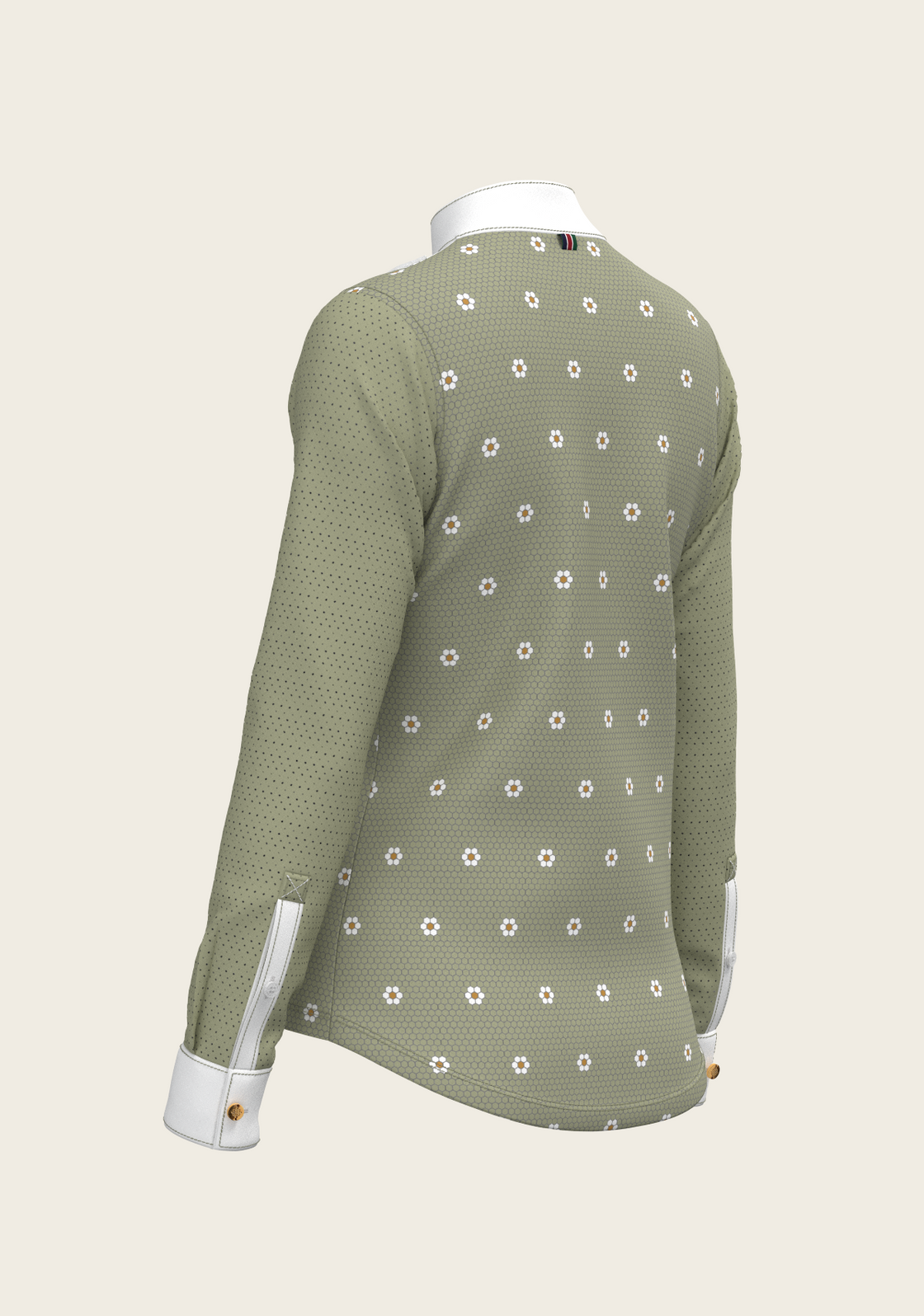 Mosaic Daises in Olive Short Pleated Long Sleeve Show Shirt